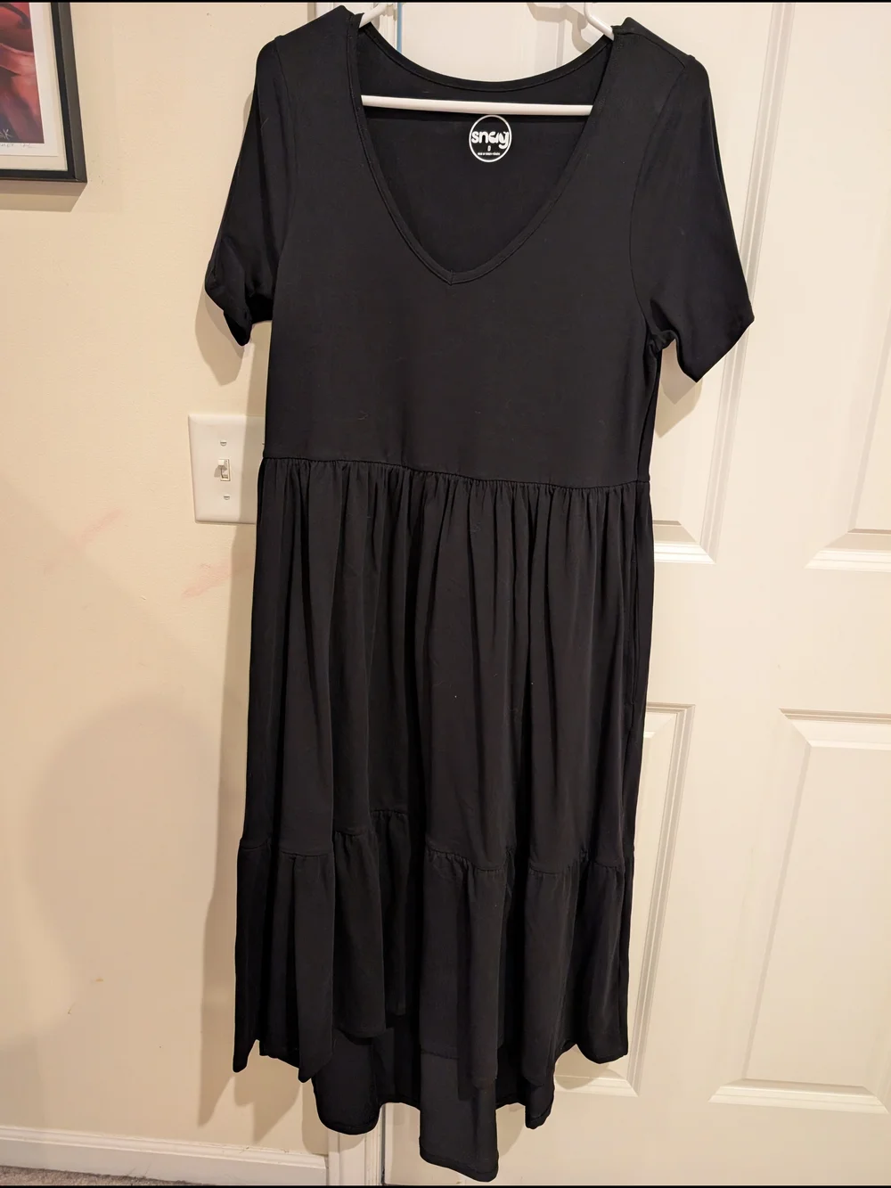 Snag Tights Black V-Neck Tiered Midi Dress